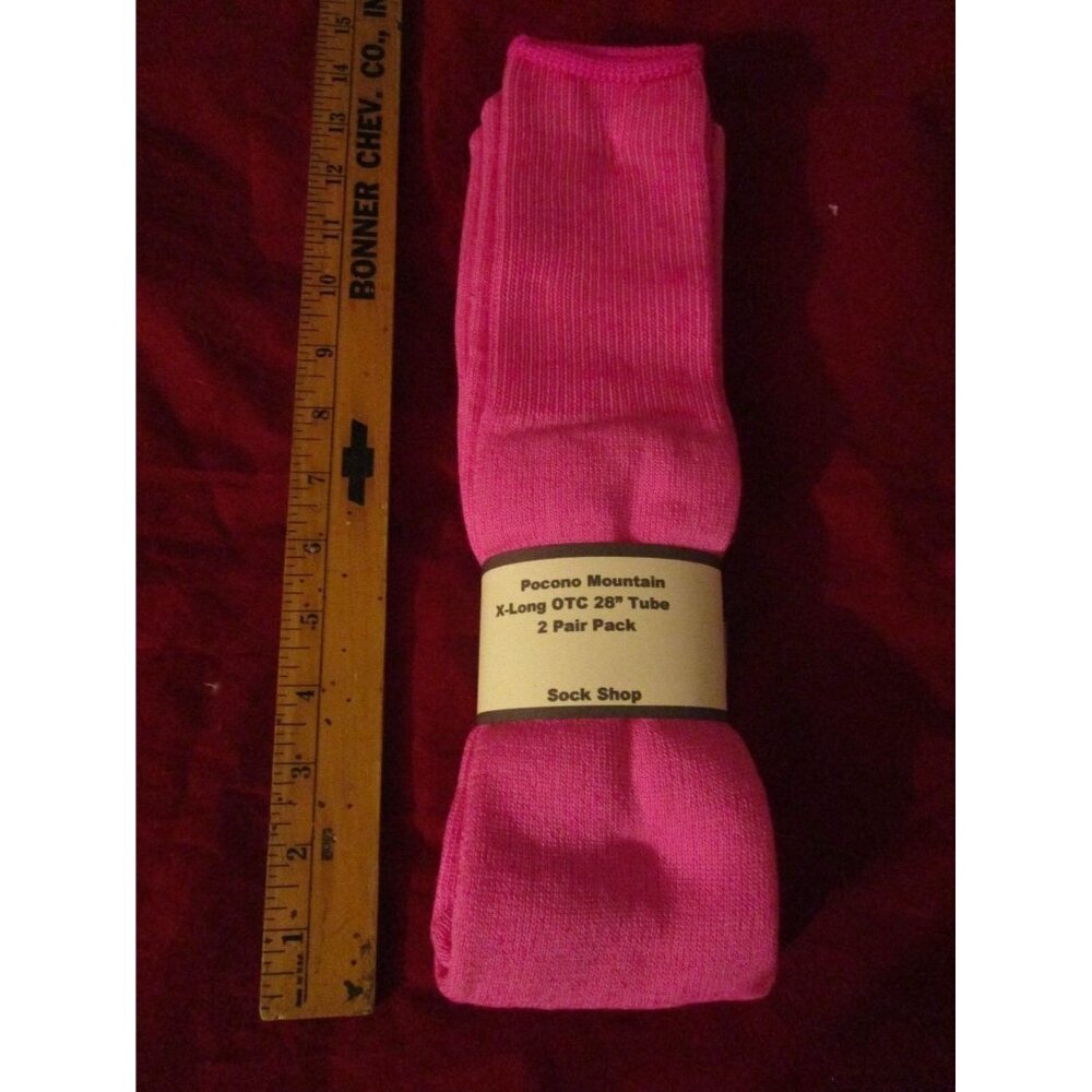 2 Pair of Pocono Premium Cotton 28" X-Long OTC Tube Socks Made USA Pink